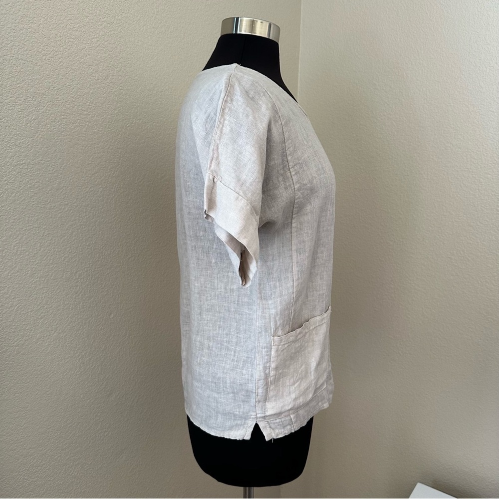 Francesca Bettini 100% Linen Short Sleeve oatmeal Top Size S - Picture 5 of 12